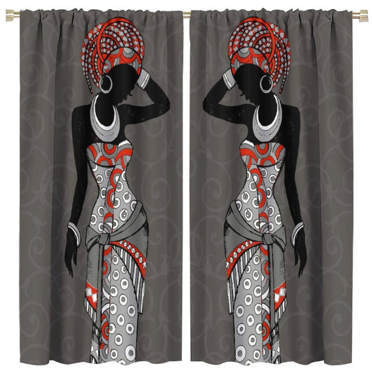 JESTRONRY Black Girl Window Curtains,African Woman Hand Drawn Tribal Ethnic Theme Room Darkening Door Window Rod Pocket Curtain for Living Room Bedroom Kitchen Bathroom Decor W42xL45in