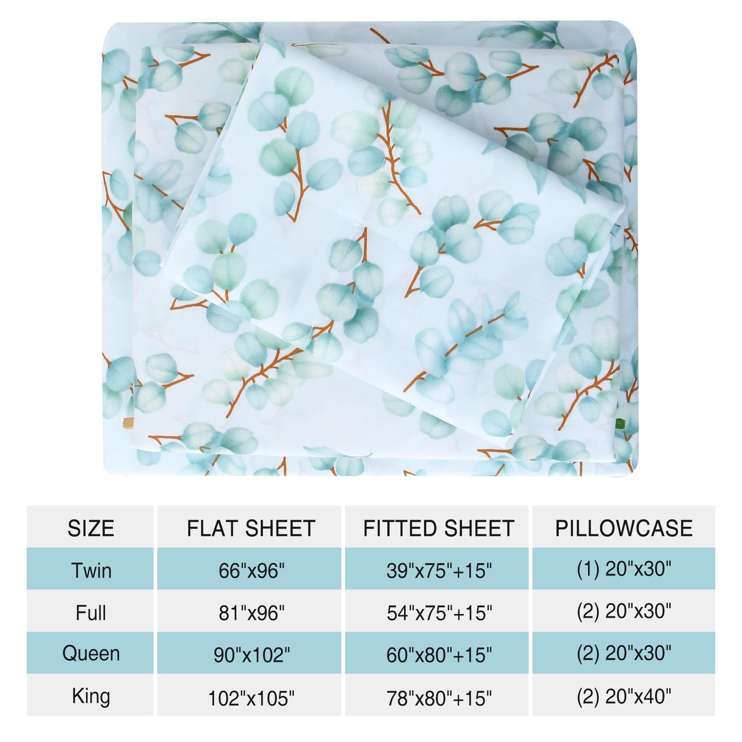 Viviland Full Bed Sheet Set - 4 Piece Double Brushed Microfiber Bedding - Deep Pocket Up to 15", Ultra Soft, Breathable & Wrinkle Resistant Skin-Friendly Cooling Sheets for Adult - Eucalyptus Dew(F)