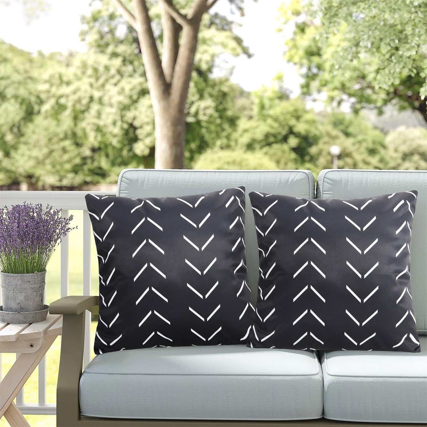 Adabana Outdoor Waterproof Throw Pillow Covers 18x18 Inch Black and White Decorative Boho Pillows Cover Set of 2 for Patio Garden Porch