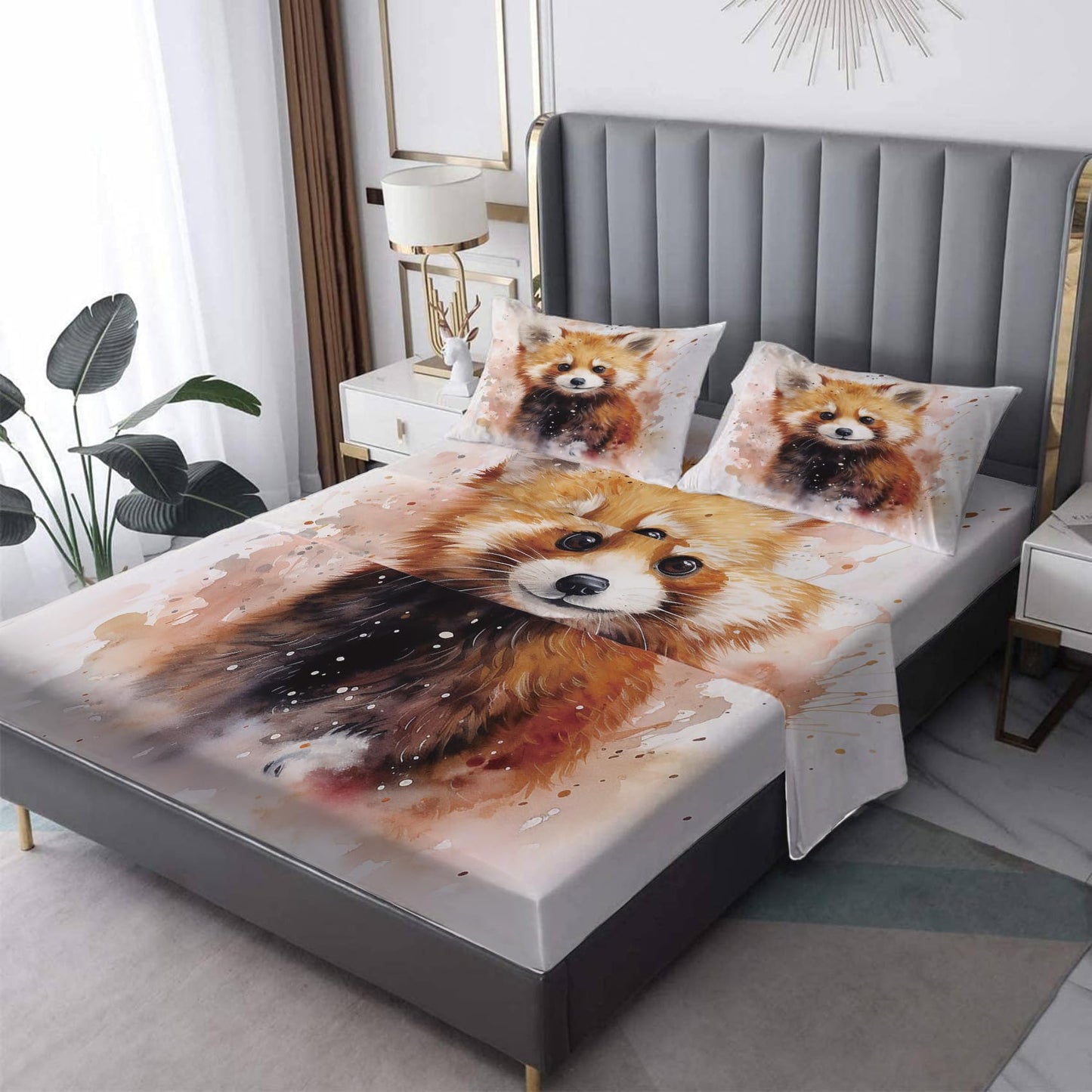 MPNVYU Red Panda Sheets Queen Sheet Set, Cute Animal Bed Sheets, Wildlife Bedding Bedroom Decor, Soft Microfiber Deep Pocket Fitted Sheet & Flat Sheet & 2 Pillowcases