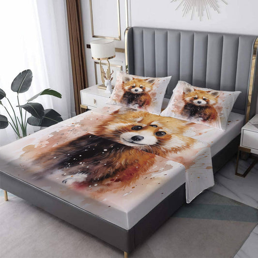 MPNVYU Red Panda Sheets Queen Sheet Set, Cute Animal Bed Sheets, Wildlife Bedding Bedroom Decor, Soft Microfiber Deep Pocket Fitted Sheet & Flat Sheet & 2 Pillowcases