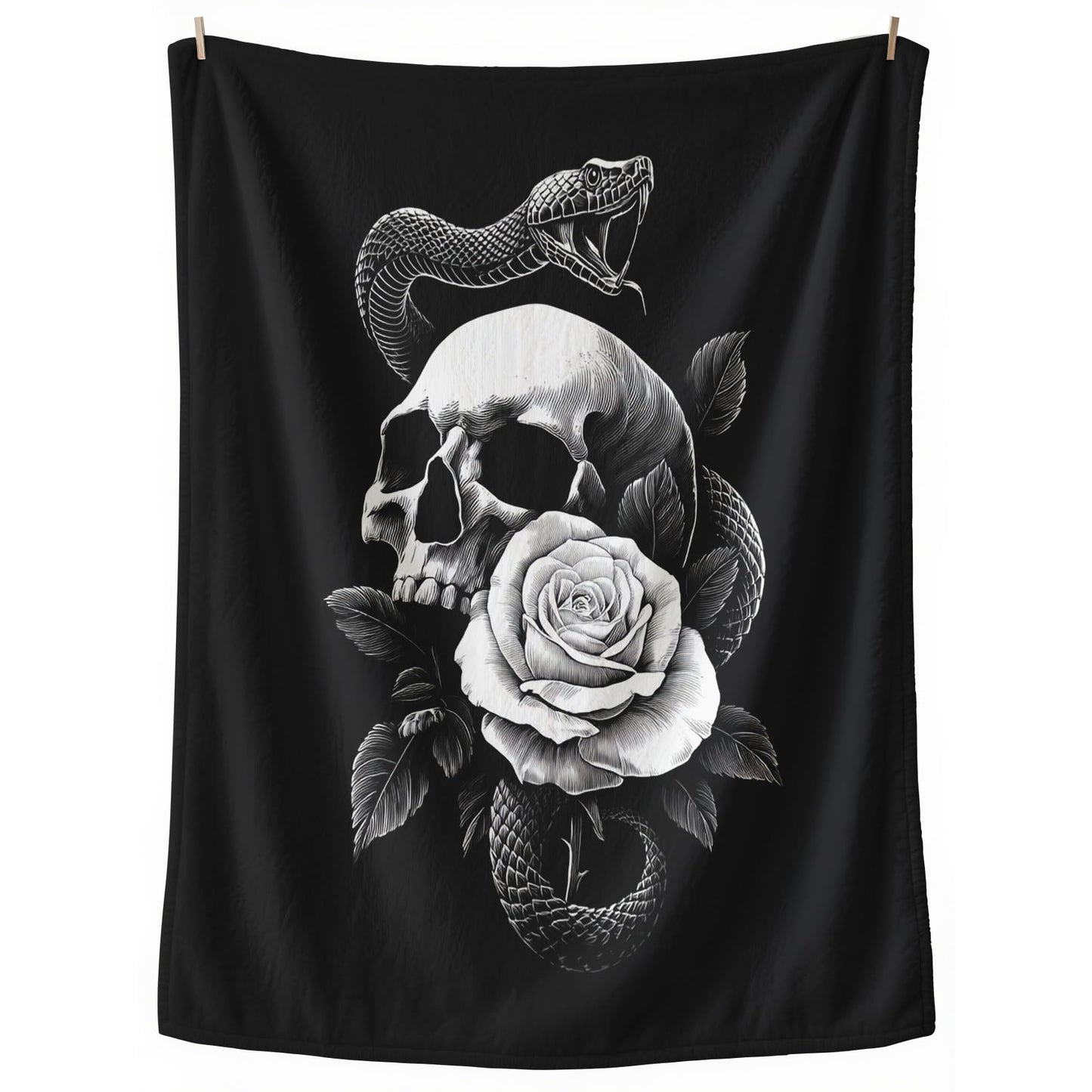 GEDAEUBA Gothic Blanket Soft - Goth Skull Rose Snake Fleece Blanket Throw, Soft Cozy Blankets & Throws for Couch, Bed, and Sofa, 50x60 inches