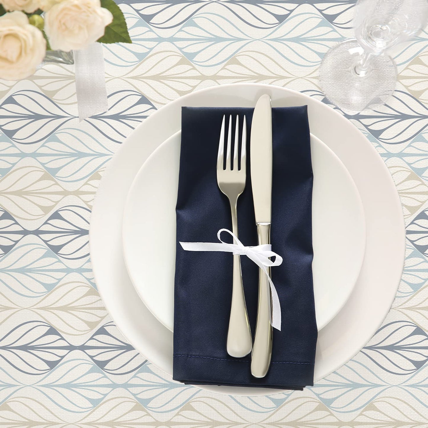 Bnejvif Oval Tablecloth, Modern Geometric Oval Tablecloth, Striped Tablecloth Indoor/Outdoor Waterproof Wrinkle Free Durable for Oval Tables 54 X 72 Inch