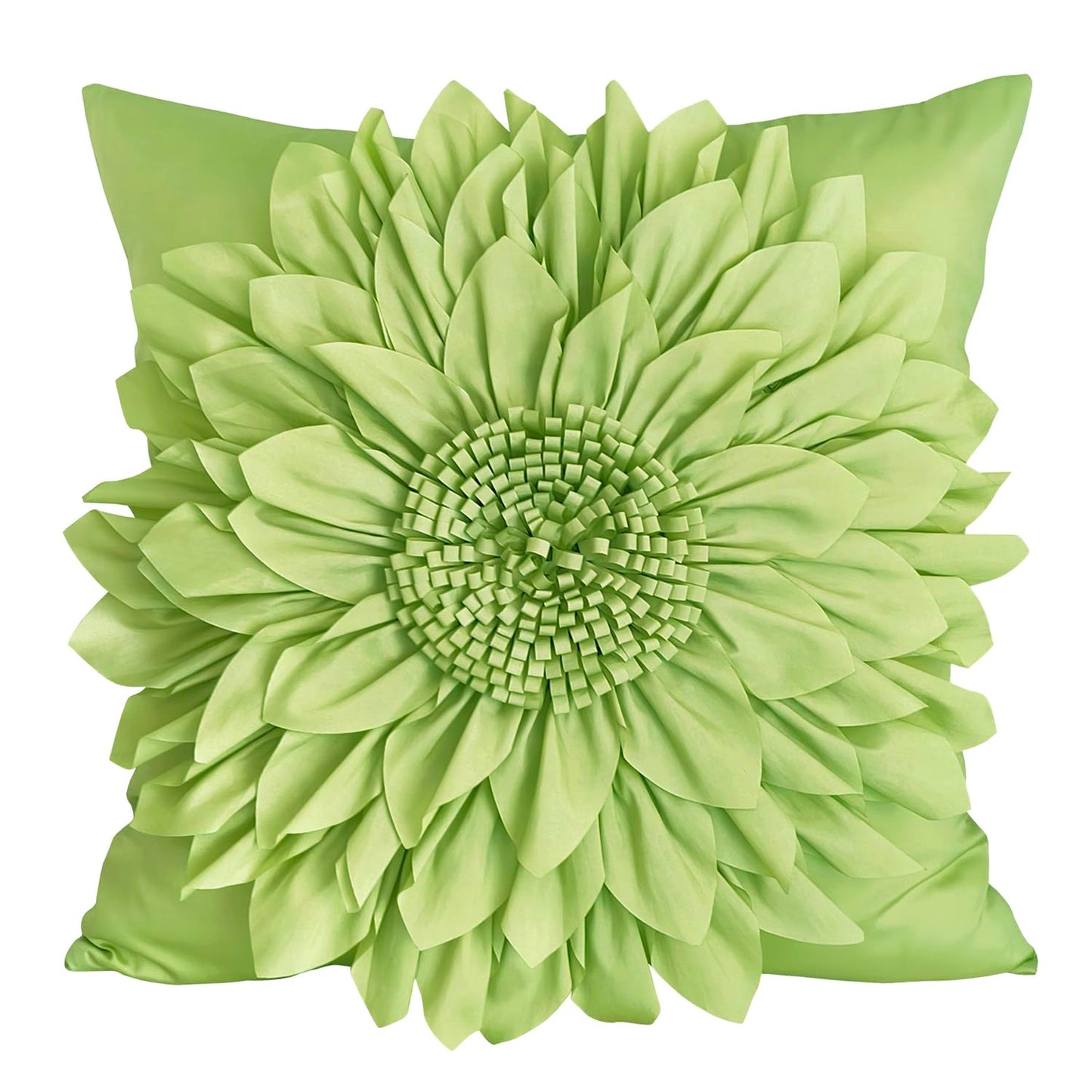 Bella's Giftshop 3D Sunflower Decorative Throw Pillow Covers for Bed Sofa Couch Chair, Accent Floral Taffeta Cushion Cover, Handmade Pillow Cases Living Room Decor, 17x17 Inch-Green/Sage
