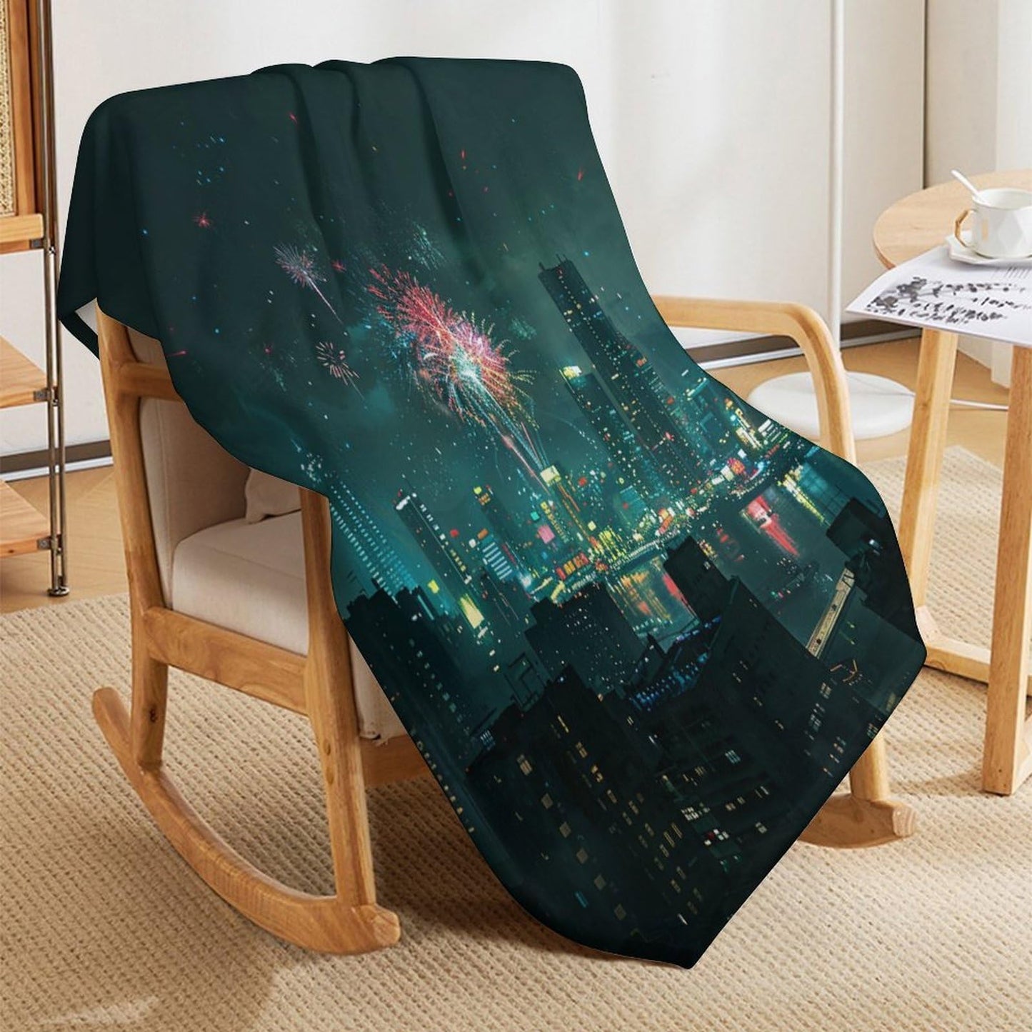 HDESDIS City Skyline Scenery Throw Blanket, Soft Cozy Night Starry Fireworks Building Blanket for Couch, Sofa, Bed, Warm Decorative Blanket for Women and Men, 50"x60"