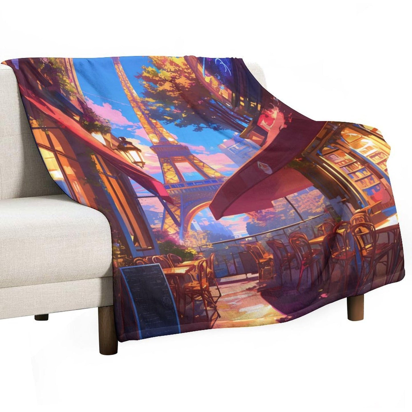 HDESDIS City Architecture Throw Blanket, Soft Cozy Warm Eiffel Tower Building Street Flannel Blankets for Sofa Couch Bed, 50x60 Inch
