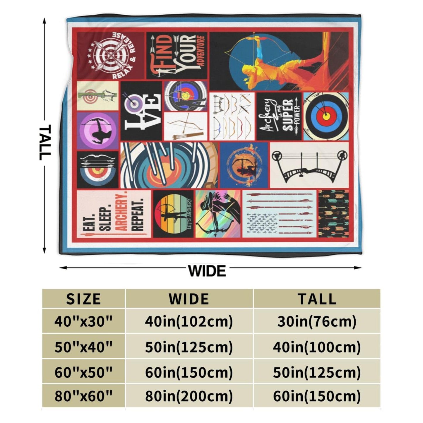 Archery Throw Blanket Sports Blankets Fleece Plush Flannel Super Soft Cozy Warm Lightweight Archery Sports Decor Gifts for Boys Girls Kids Adults Men Women 40" x 50"
