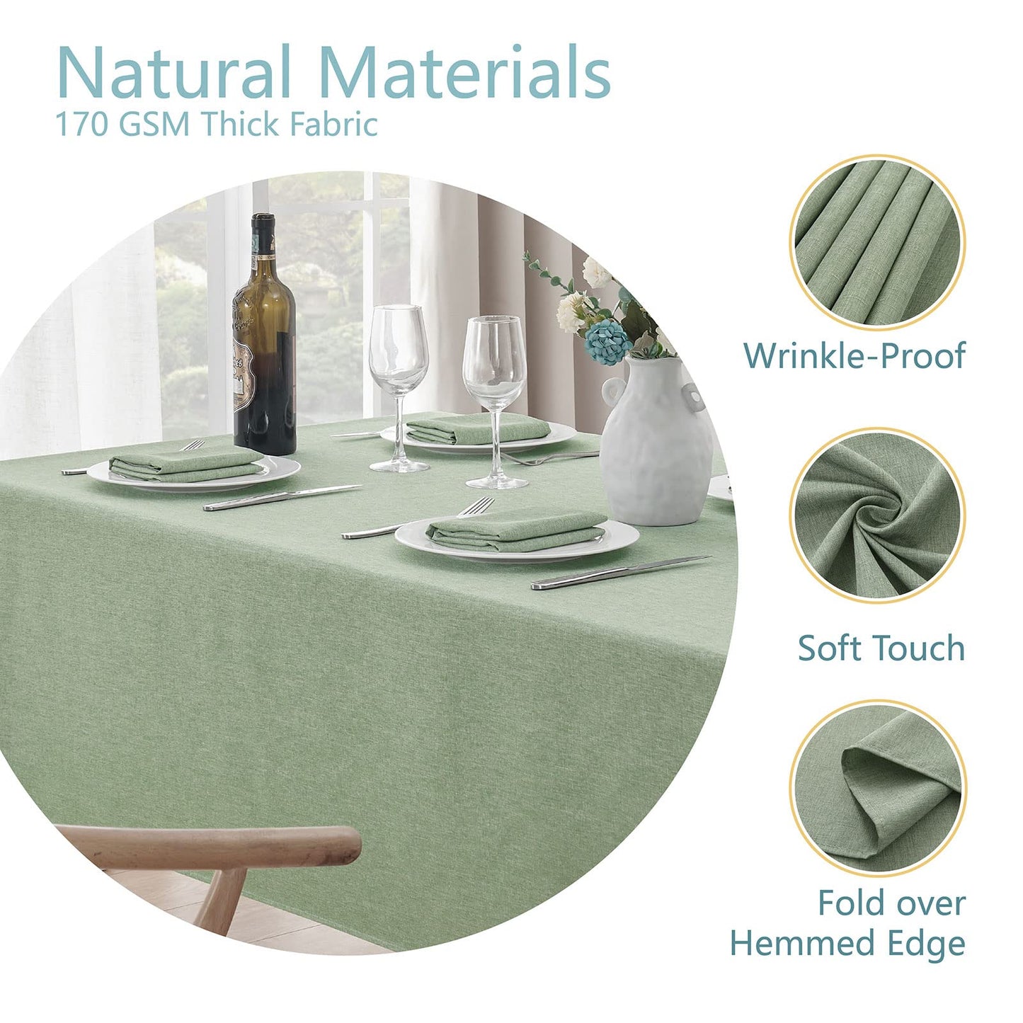 Veblandy Rectangle Tablecloth Waterproof Linen Textured Table Cloth Stain and Wrinkle Resistant Washable, Decorative Fabric Table Cover for Dining, Party and Camping (Sage Green, 52 * 70)