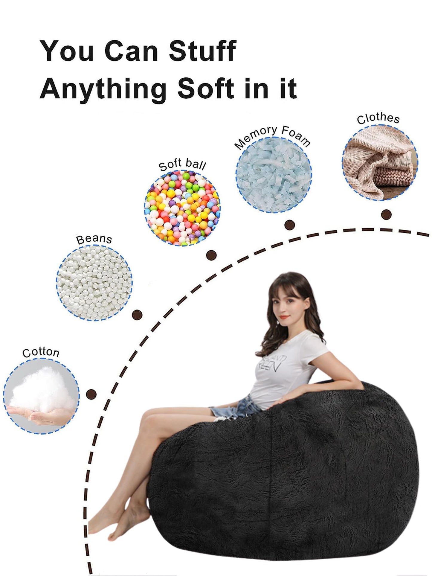 HDMLDP Bean Bag Chair for Adults Kids Without Filling Comfy Fluffy Giant Round Beanbag Lazy Sofa Cover for Reading Chair Floor Chair, 6FT, Grey