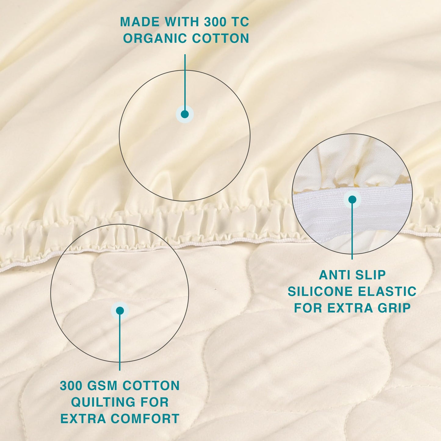 FABDREAMS Organic Quilted Mattress Protector Queen Size | Mattress Pad| Mattress Cover| Naturally Breathable | Noiseless| Fits up to 17" Deep Pocket| Temperature Regulating | Ivory