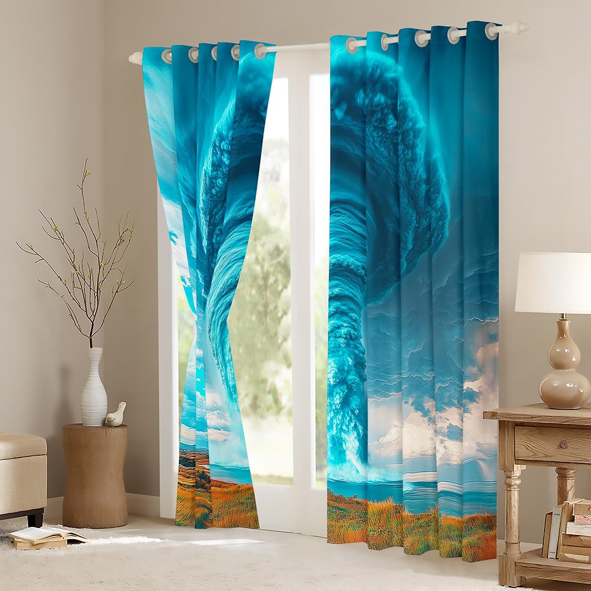 Erosebridal Nature Tornado Window Curtains Drapes 38" Wx45 L,Storm Chaser Tornados Curtains for Kids Boys Teens,Aqua Weather Room Decor