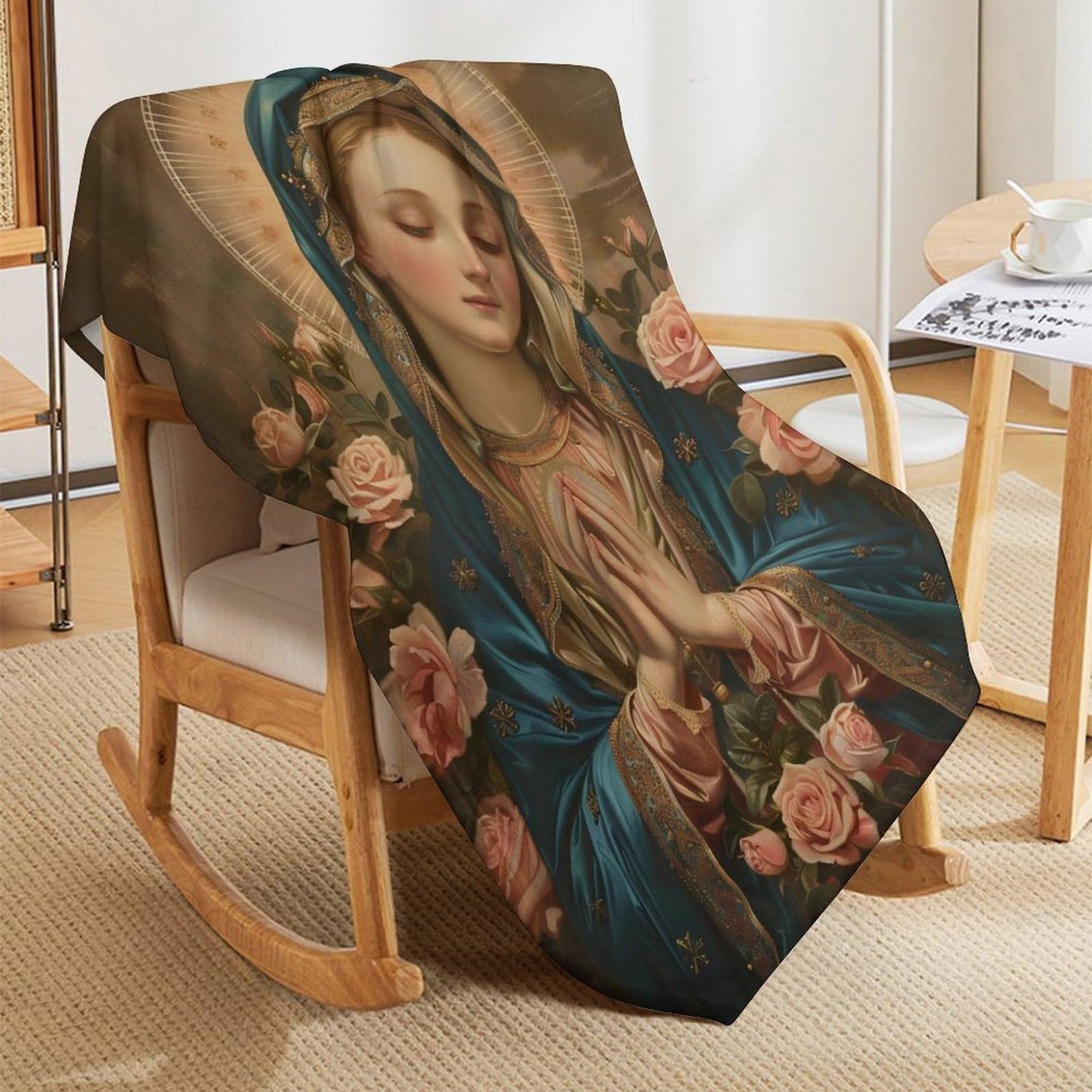 eiffecho Virgin Mary Throw Blanket Catholic Religious Faith Prayer Print Blankets Gifts for Couch Sofa Stuff Decor Cozy Fleece Plush Flannel Bedding for Lover Men Women Adults 40"x50"