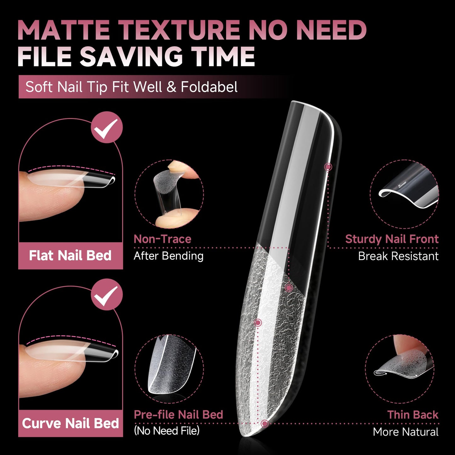 UNA GELLA Medium Square Gel Nail Tips Half Matte 312pcs Medium Square Gel Nails Full Cover False Acrylic Nails Tips for Press On Nails DIY Art Salon Nail Extensions, 12 Sizes