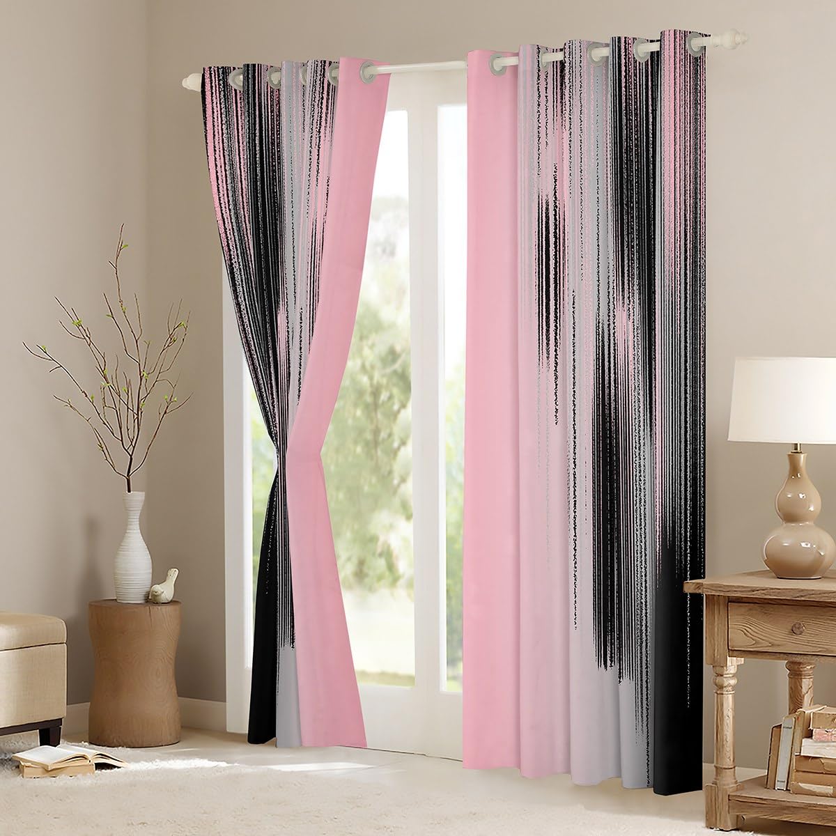 jejeloiu Pink and Black Curtains for Bedroom Living Room (2 Panels, 38 x 45 Inch) Modern Art Blackout Curtains for Kids Adults Messy Rust Darkening Drapes Gradient Stryle Window Treatments