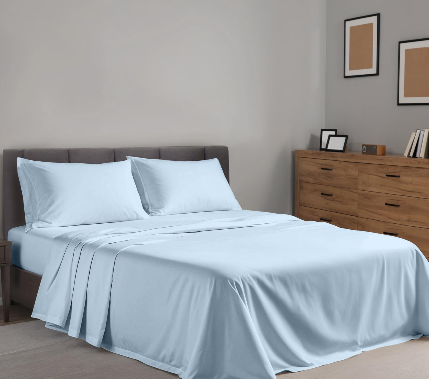 RUVANTI 100% Cotton Percale Sheets, Full Size, Baby Blue