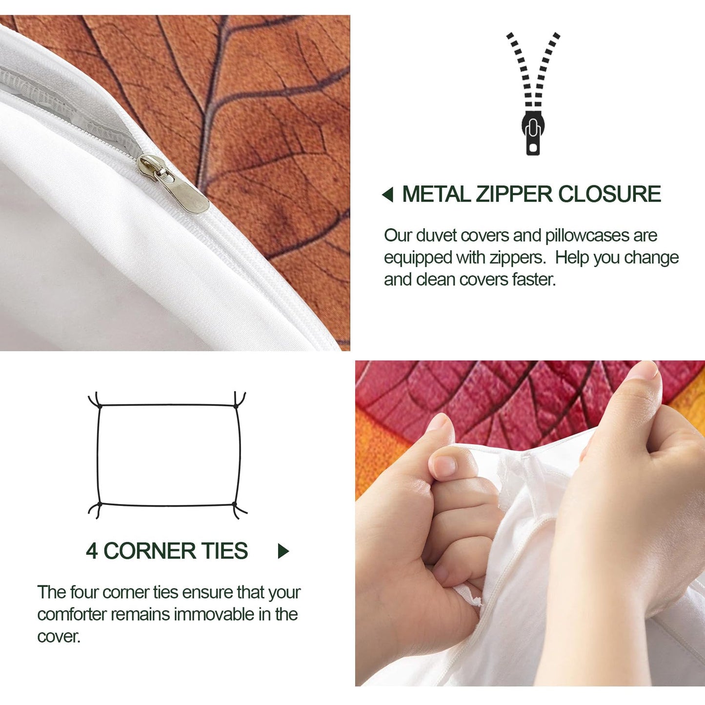 ZAMODE Autumn Leaf Duvet Cover Oversized King Size, Multicolor Fallen Leaves Comforter Cover 120" x 98", Fall Leaves Bedding Set with 2 Pillowcases