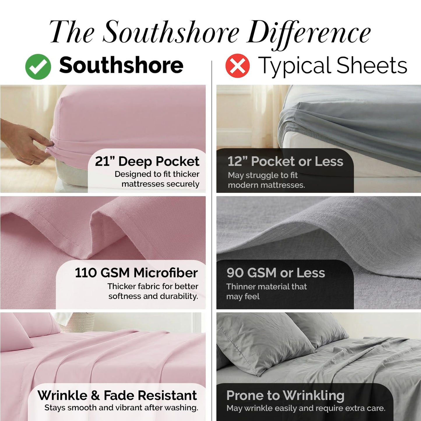 Southshore Fine Living, Inc. Queen Size Sheet Set, 4-Piece, 21" Extra Deep Pocket Pleated Sheets, Queen Size | Flat Sheet, Fitted Sheet, 2 Queen Pillowcases | Soft Microfiber Bedsheets | Pink