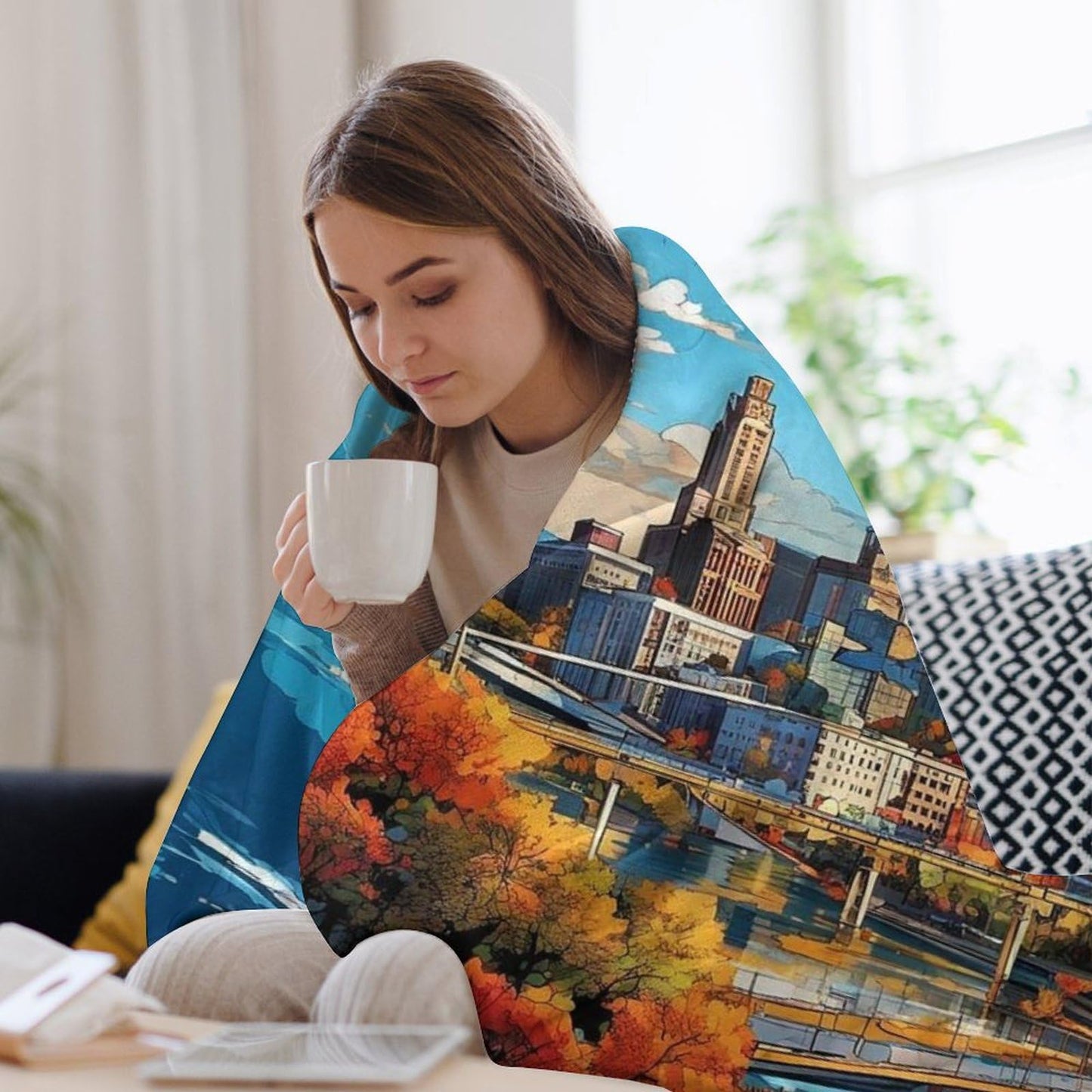 Newark New Jersey City Skyline Landscape Abstract Blanket Soft Flannel Lightweight Blanket Outdoor Travel Carry Living Room Bedroom Sofa Decoration Gifts 40x50 Inch