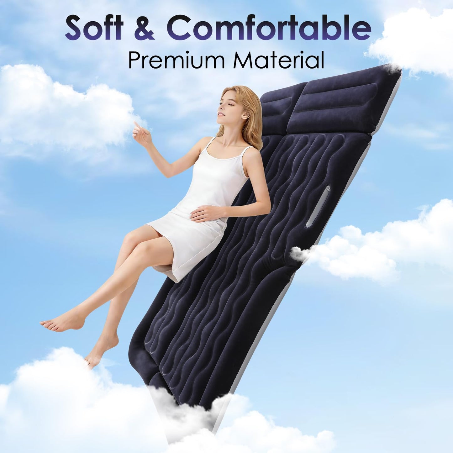 Eooqi Inflatable Car Air Mattress for SUV, Sedan, Truck & Minivan, Back Seat Car Bed for Car Camping & Travel, Portable Mattress with earplugs, Window Screens, Eye Mask & Storage Bags
