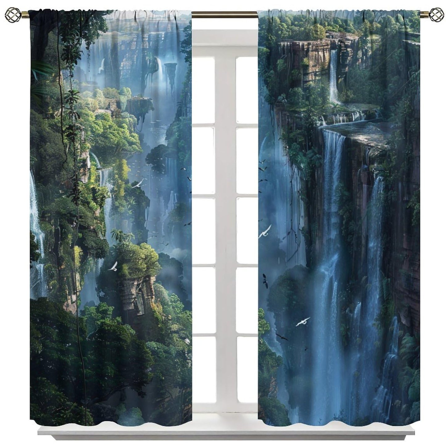TOWINSFB Classic Waterfall Landscape Blackout Curtains, Forest Mountain Jungle Bird Home Decor Rod Pocket Window Drapes for Living Room Bedroom - 42" W x 63" L