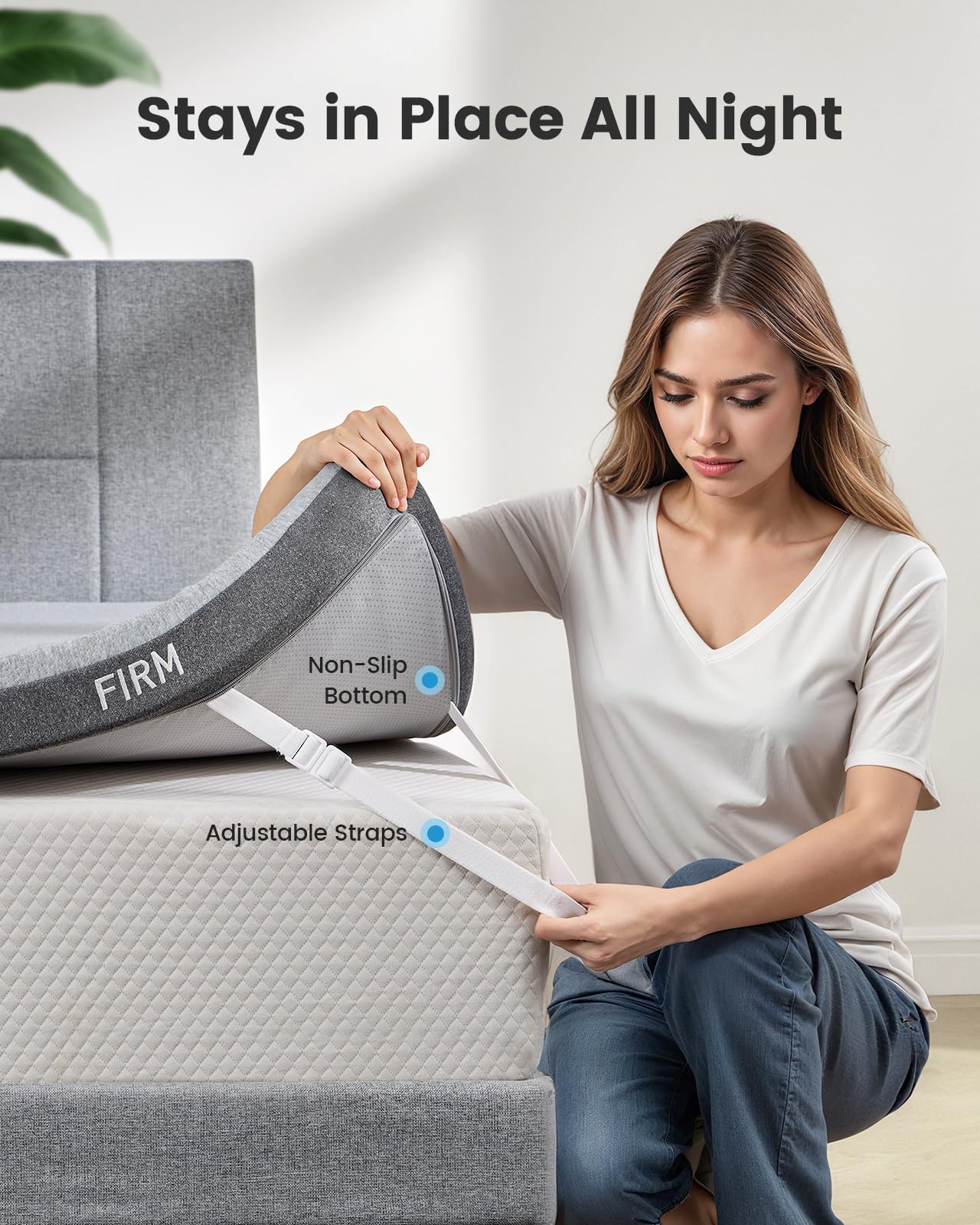 PERLECARE Dual Firmness Mattress Topper King Size, 3 Inch Split King Mattress Topper- Dual Zone Soft and Firm for Pressure Relief & Back Pain, Non-Slip & Removable, CertiPUR-US Certified