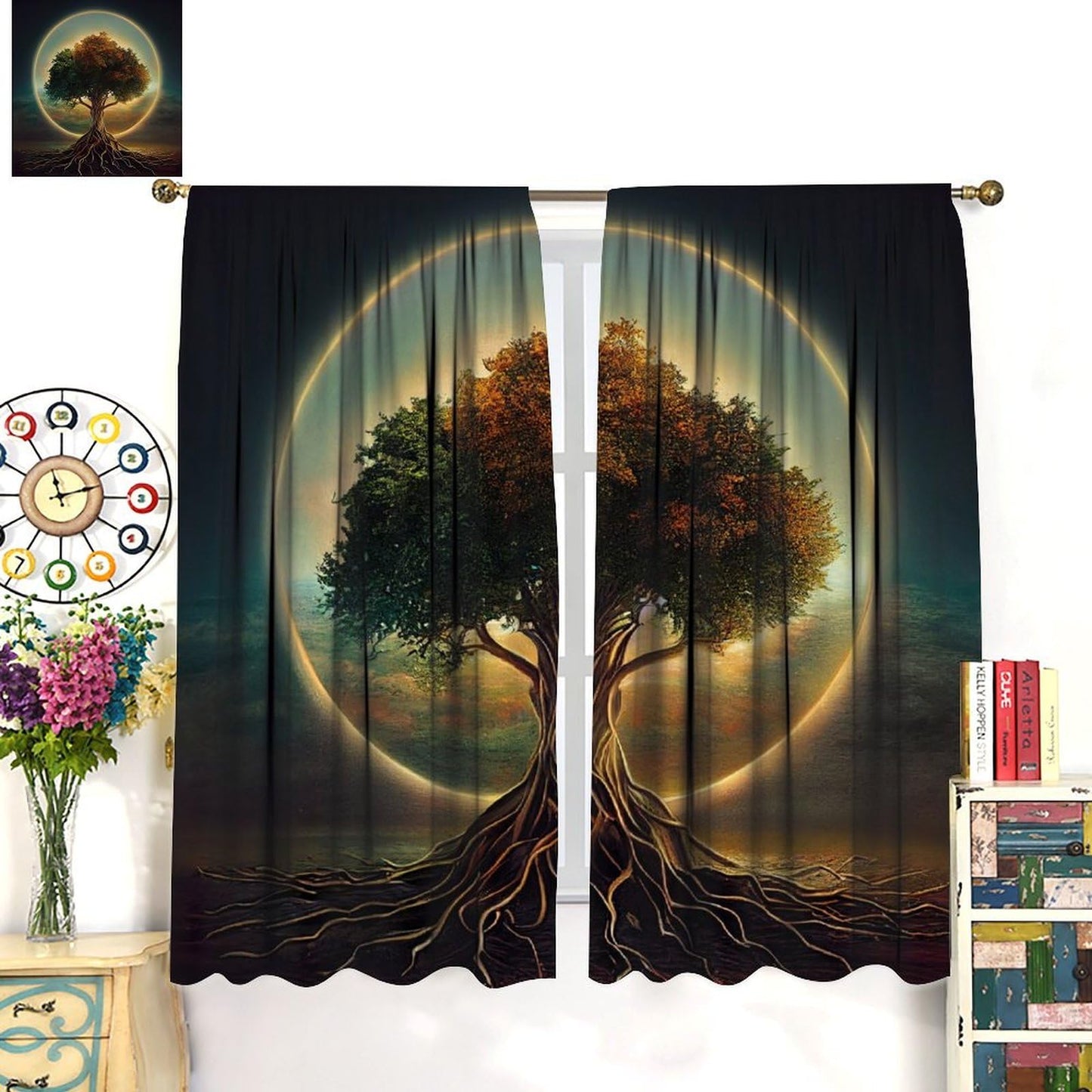 HZOHNAGO Tree of Life Curtains Vibrant Golden Forest Grassland Pattern Print Decor Rod Pocket Window Drapes for Bedroom Living Room 42x45in
