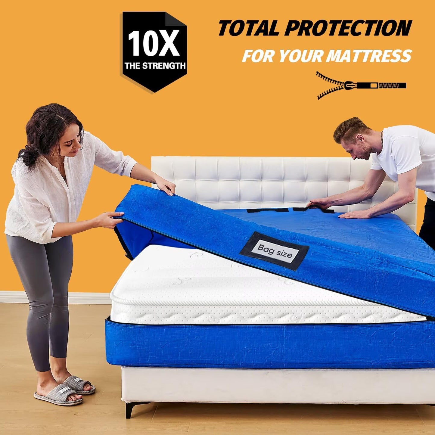 Mattress Bags for Moving, BETU Mattress Protector Waterproof Mattress Cover King Size Storage Bags with 8 Heavy-Duty Handles and Zipper for Bed Extra Thick Large Reusable (82"x79"x15" Blue)