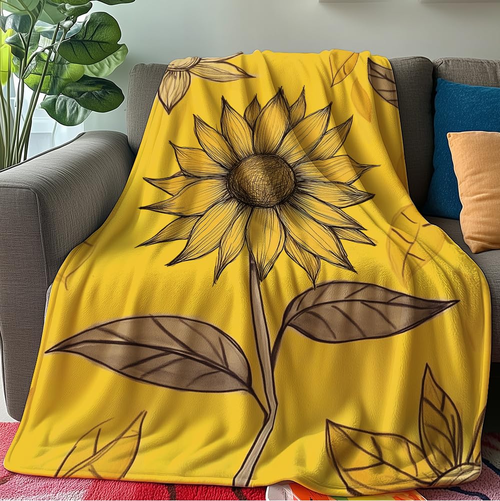 HUNXIAOJ Flower Print Blanket Rustic Floral Throw Blanket Floral Bedding Country Flower Decor Warm Soft Flannel for Bed Sofa Couch (49in x 59in)