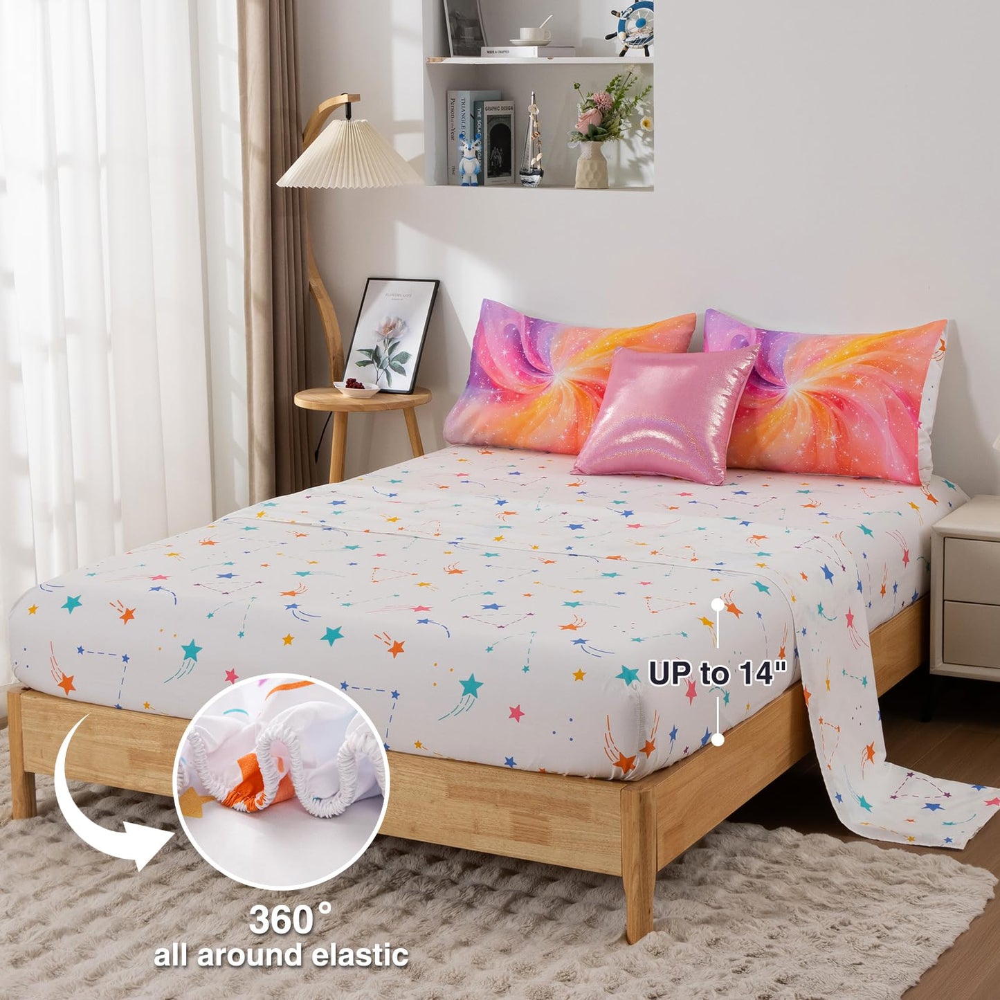 A Nice Night 6Pcs Twin Swirling Galaxy Dreamy Comforter Set, Colorful Rainbow Gradient Glitter Tie Dye Comforters, Ultra Soft Bedding Set (Purple-Pink, Twin 6Pcs)