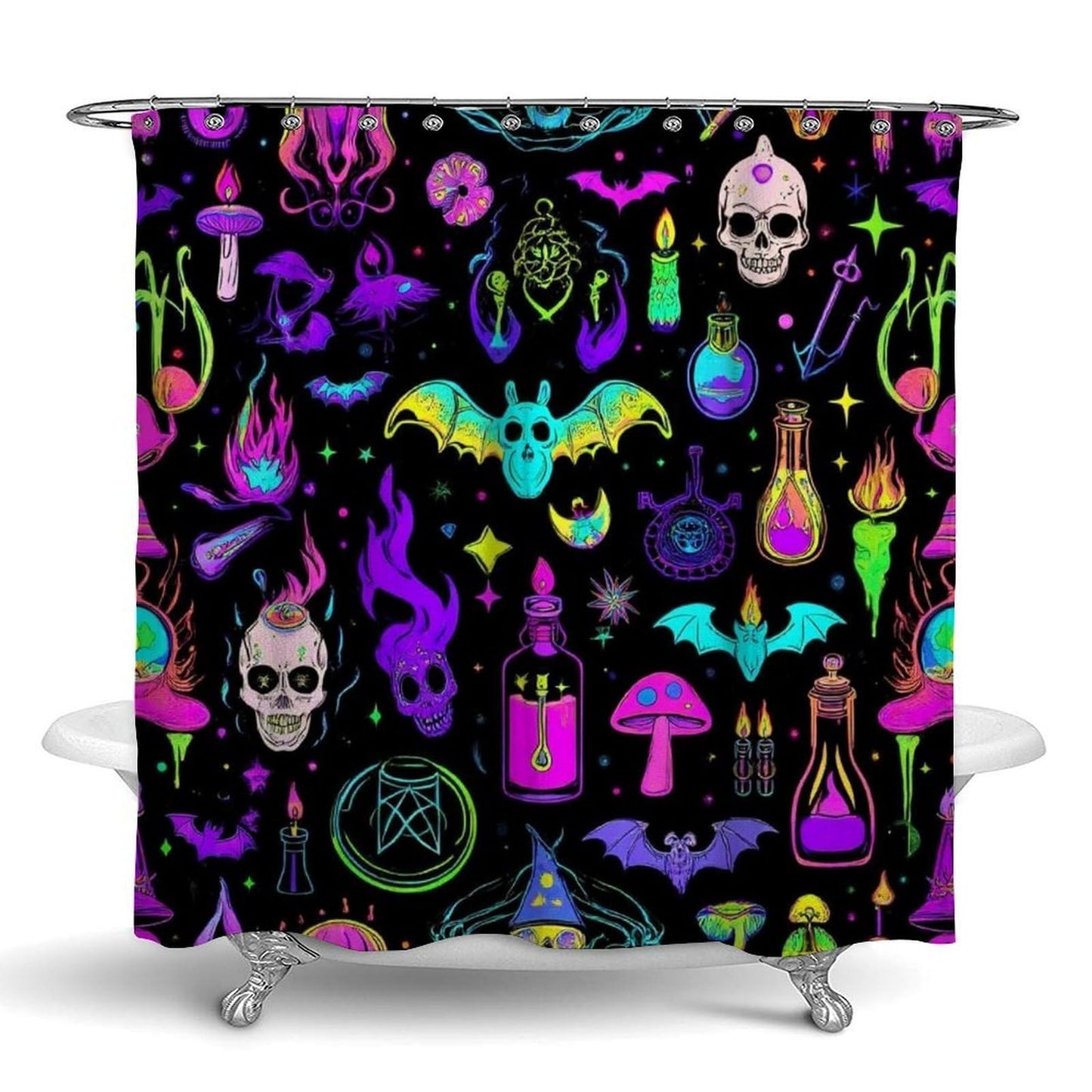 Meaudiwes Fashion Lightweight Shower Curtain Washable Shower Curtain with 12 Hooks Halloween Goth Witchy Witch, 72"x 70"