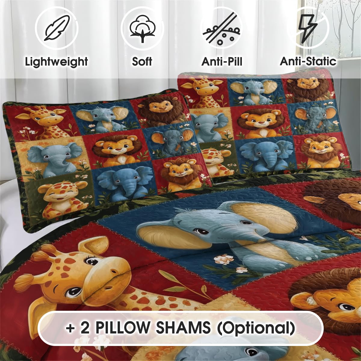 LUSHIS Patchwork Quilt Set, Patchwork Throw Bedspread Bed Sets - Animals Coverlet Sets All Season Soft Microfiber Lightweight Bedding Set (Animals)
