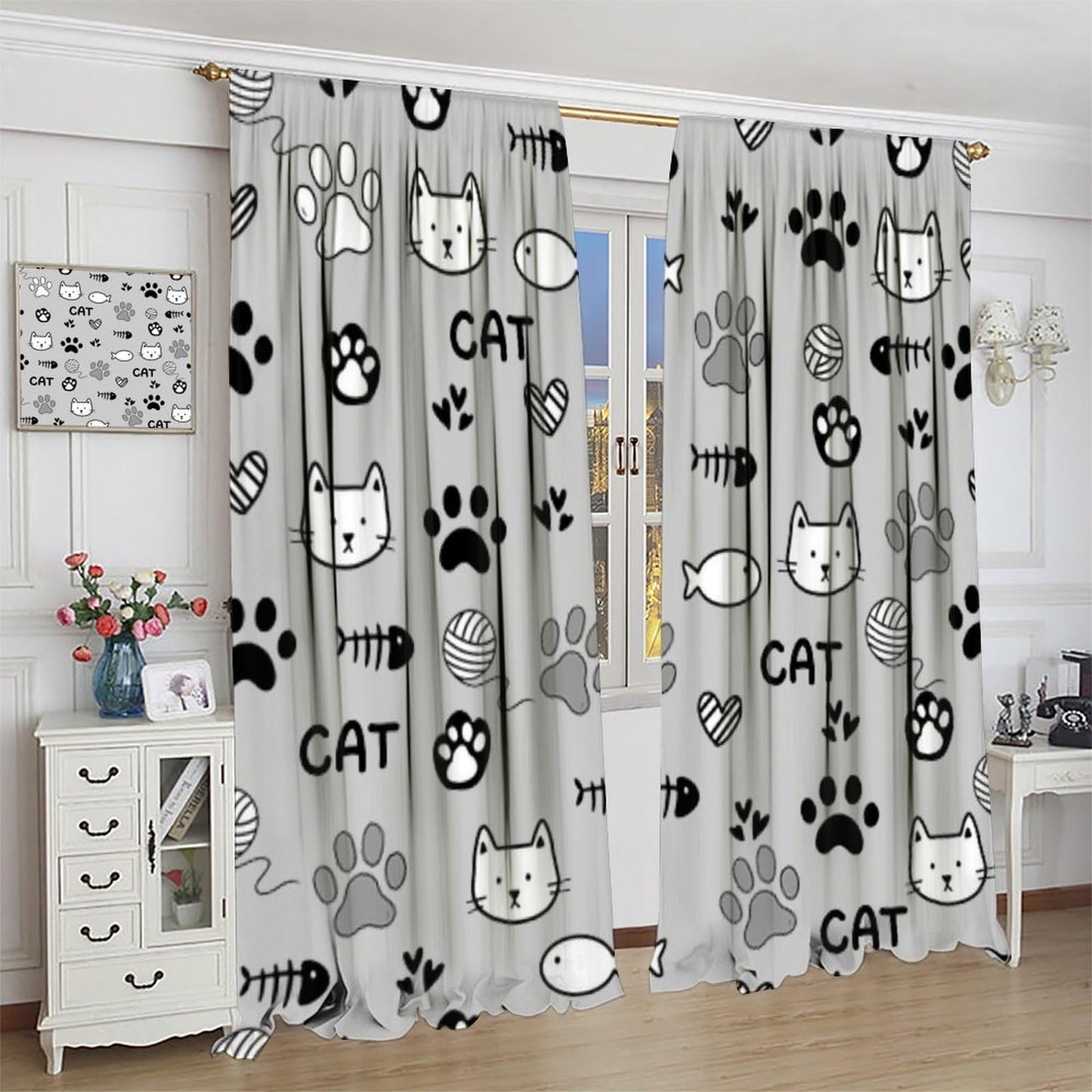 DDCBNS Cartoon Cats Blackout Curtains for Kids,Gray and White Cute Animals Window Treatments for Boys Girls Nursery Bedroom Living Room Décor,2 Panels Set,Total Size 42 x 45 Inch