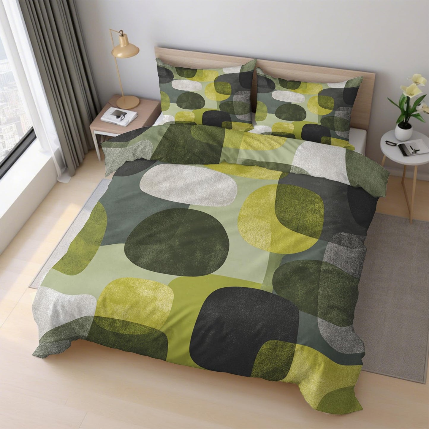 Abstract Geometry Twin Duvet Cover Set, Boho Modern Art Bedding Set 2 Pcs Reversible, Mid Century Modern Bedroom Decor, Ultra Soft Microfiber, 1 Pillow Sham, Zipper & Ties KJJT 104