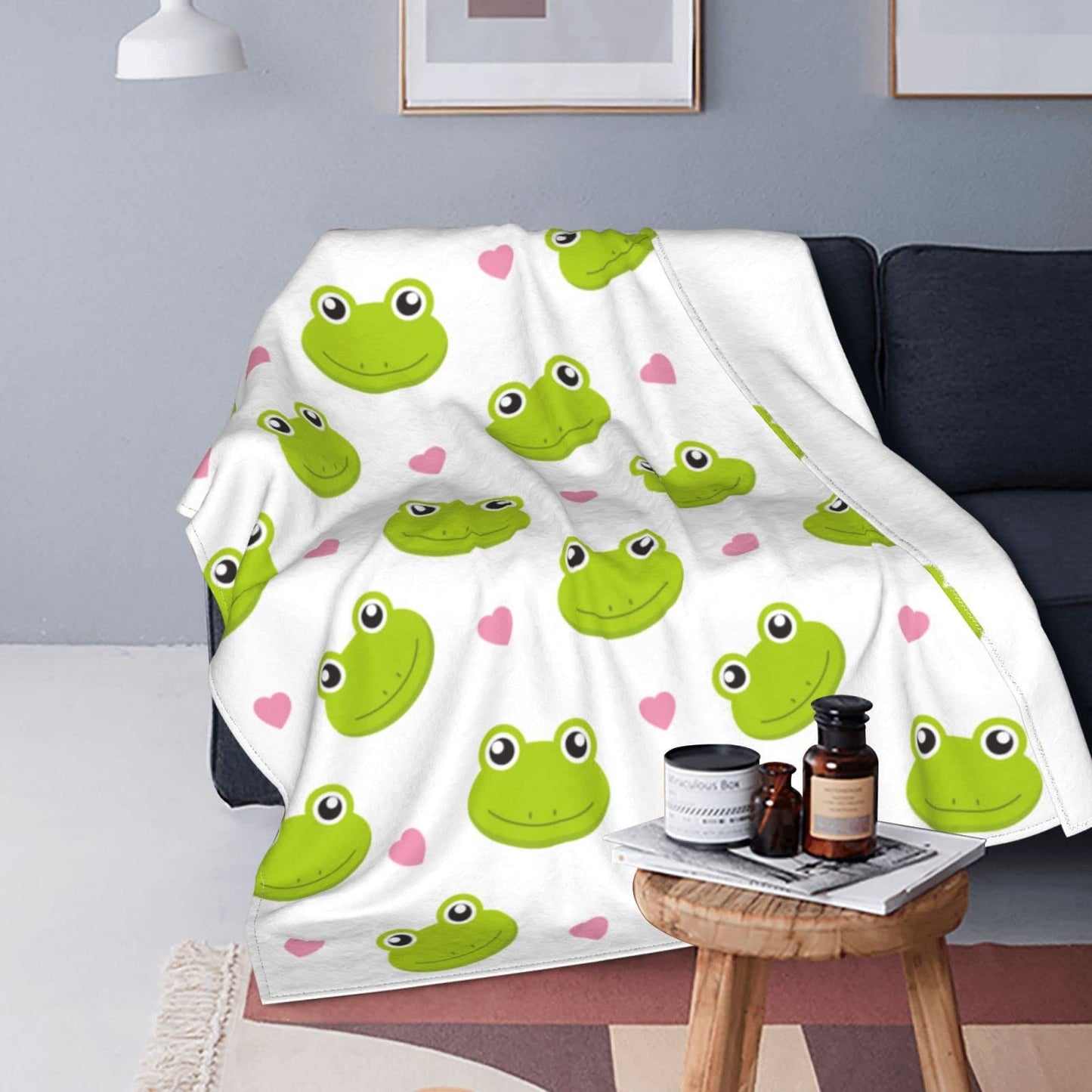 Cute Frog Kawaii Throw Blanket Soft Bed Blankets Lightweight Cozy Plush Flannel Fleece Blanket for Sofa Couch Bedroom 60"x50"