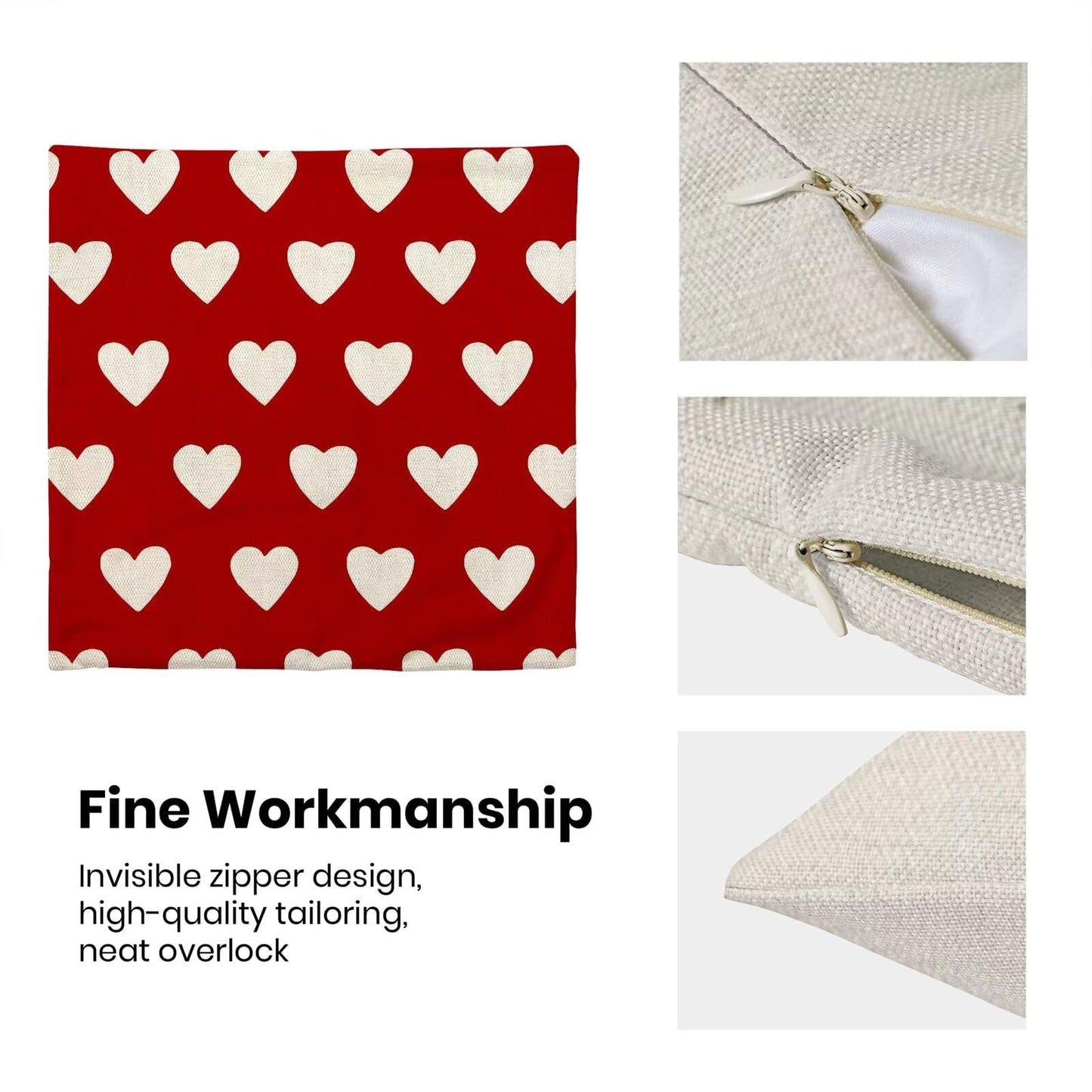 AEIOAE Valentines Pillow Covers 18x18 Inch Set of 2, Red Love Hearts Throw Pillows Farmhouse Linen Love Hearts Pillow Case for Sofa Bedroom Living Room Indoor Outdoor
