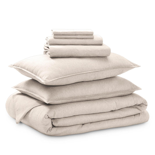 Bare Home Bed-in-A-Bag 7 Piece Comforter & Sheet Set - King - Goose Down Alternative - Ultra-Soft 1800 Premium Bedding Set - Cationic (King, Heathered Pebble)