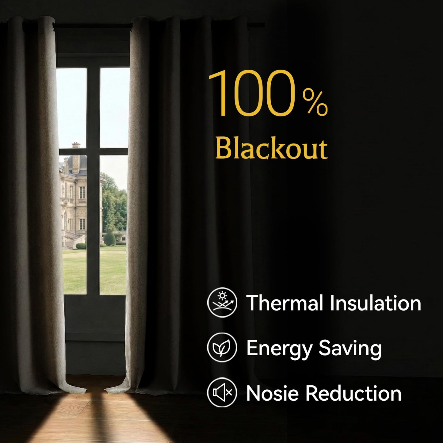 HushLoom 100% Blackout Curtains for Bedroom, Luxury Chenille Thermal Insulated Drapes for Living Room, Energy Saving Room Darkening 84 Inch Long Curtains, Grommet Top, 2 Panels, 52" W x 84" L, Khaki