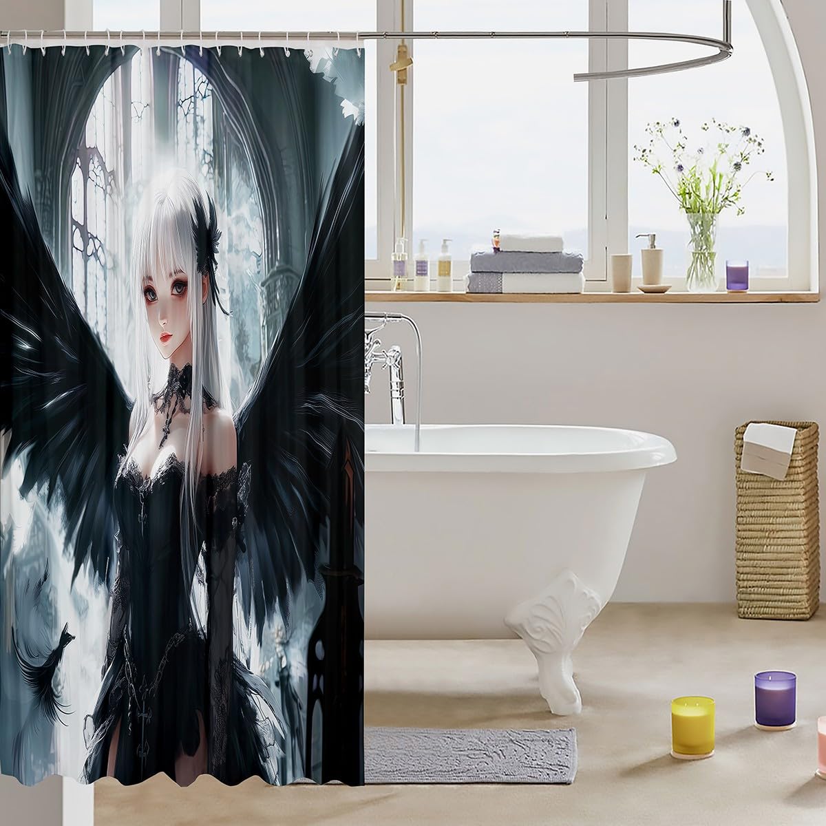 Erosebridal Anime Girl Shower Curtain 72" W X 78" L, Kawaii Japanese Anime Fabric Shower Curtain for Kids Boys Teens Adult, Cartoon Girl Bathroom Accessories Japan Animation Bathroom