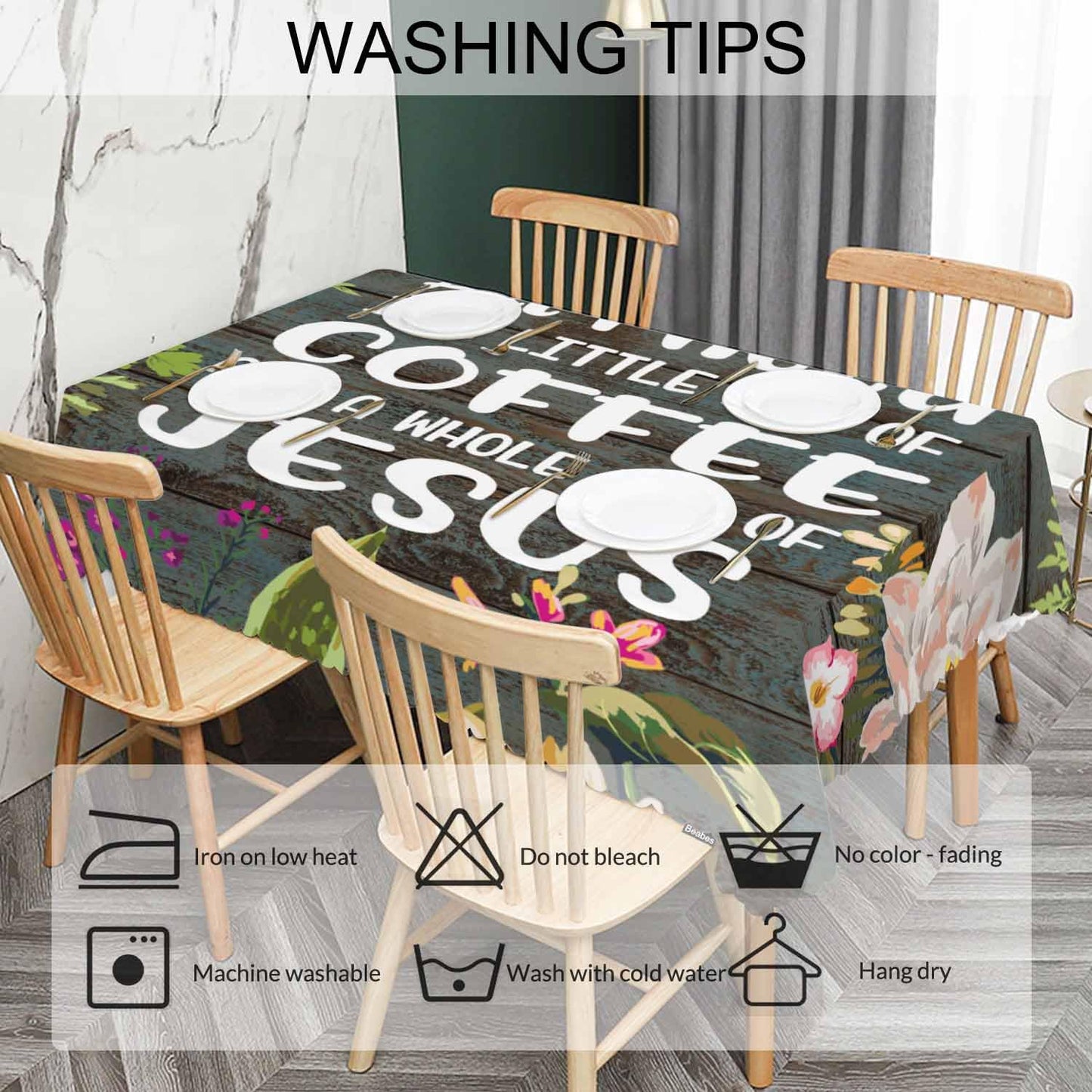 Beabes Bible Quote Decorative Tablecloth, Christian Verse Kitchen Table Cover Oblong 52"X70" Tablecloths Dining Table Cloth Buffet Parties Patio and Camping All I Need is A Whole Lot of Jesus