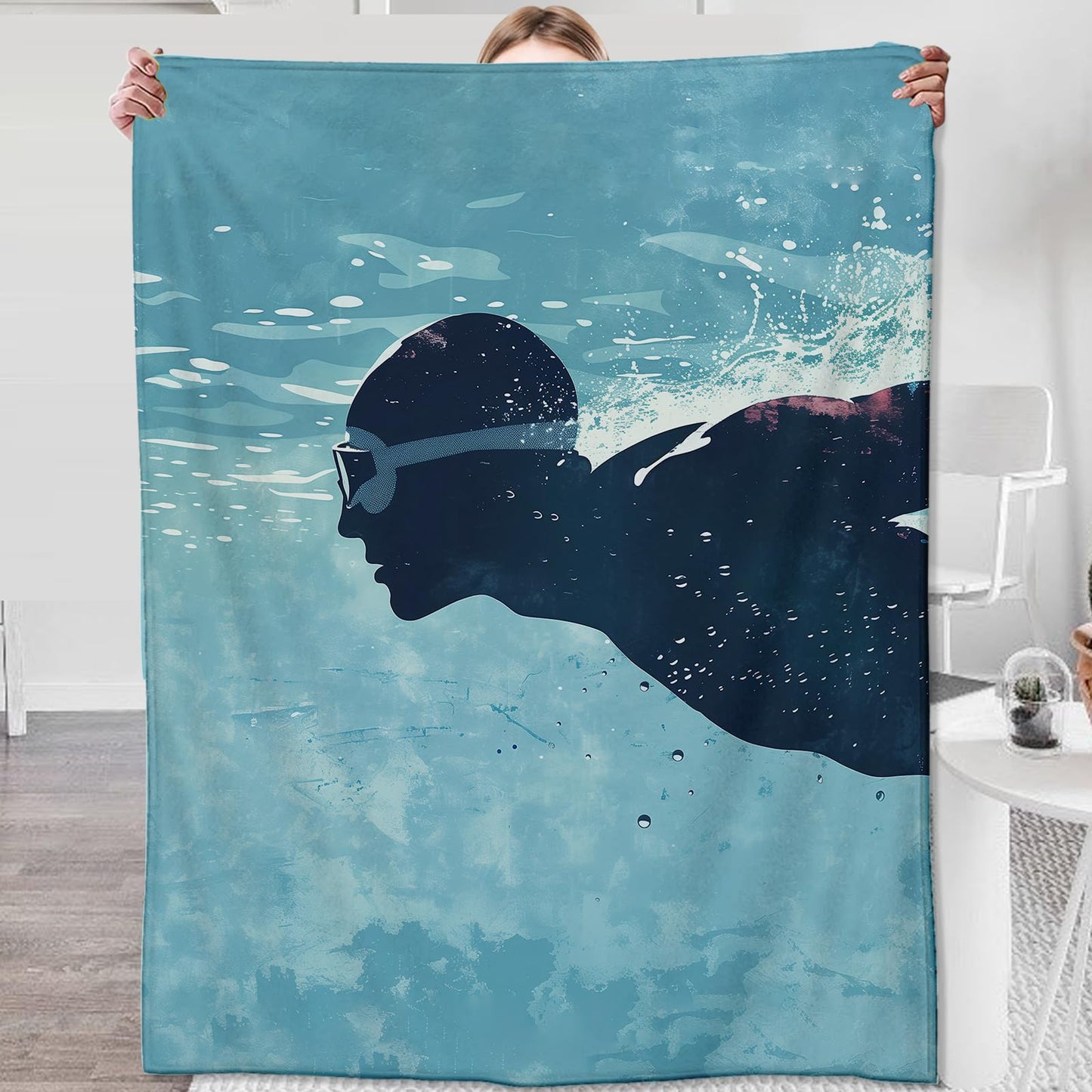 Swim Blanket for Adults Kids Swimmers, Flannel Swimming Blankets Gifts, Swim Throw Blanket for Sofa Couch Bed Living Room Soft Warm Cozy Swimming Competition Decor 60" x 50"
