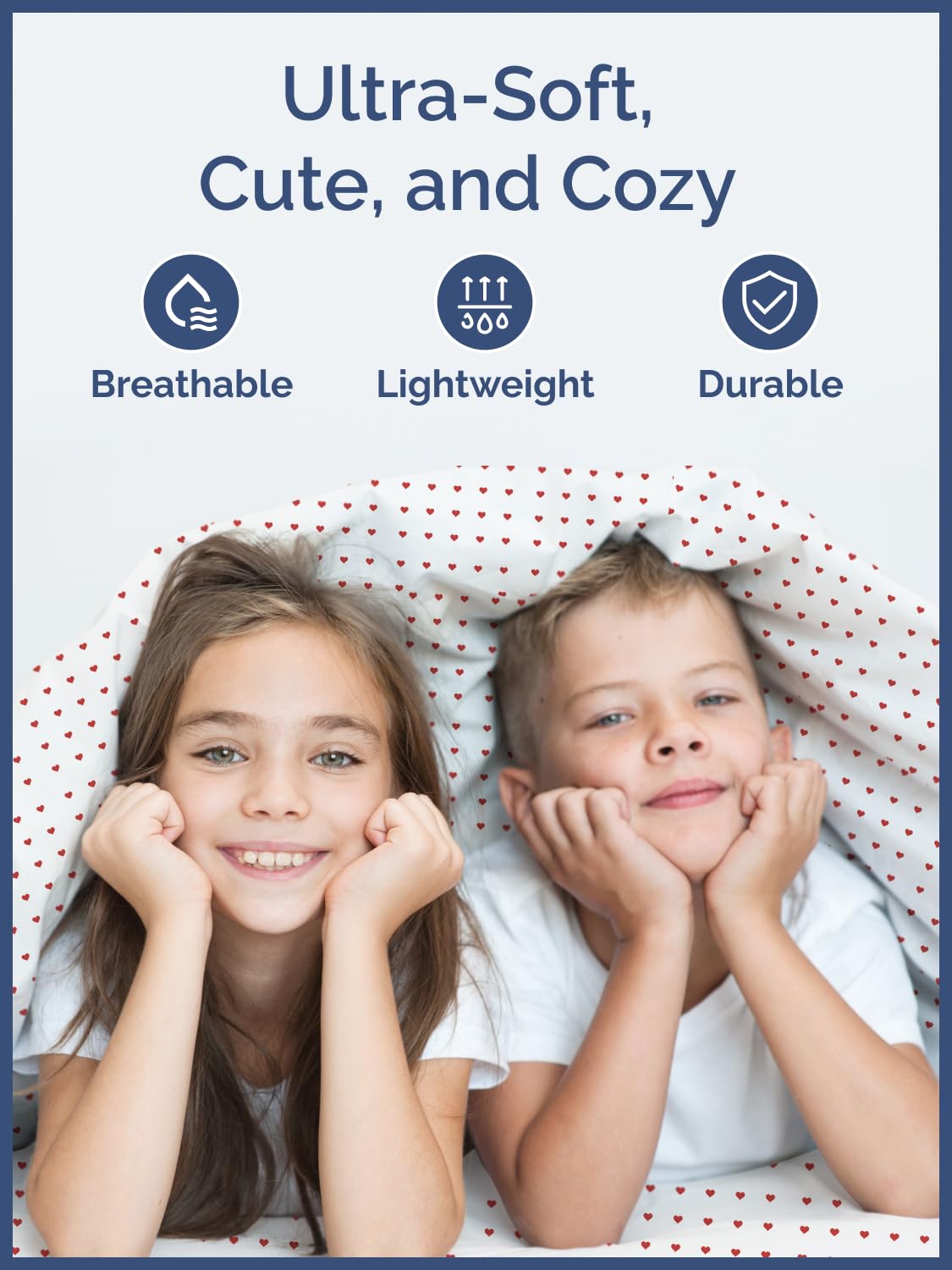 Kids Twin Size Bed Sheet Set - 3 Piece Kids Loft Bed Sheets - Soft, Cute and Cozy - Comfy, Breathable and Machine Washable - Easy-Care & Wrinkle Free Hearts Bed Set for Boys, Girls, Teens & Toddlers