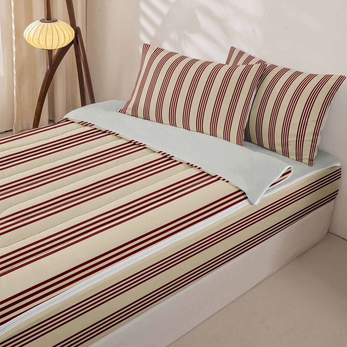 Feelyou Stripes Comforter Set Geometric Zipper Bedding Queen Luxury Boys Girls Comforter Set with Fitted Sheet and Pillowcases Bed Sheet Sets with Fitted Pillowcases for Bedroom Bed Decor
