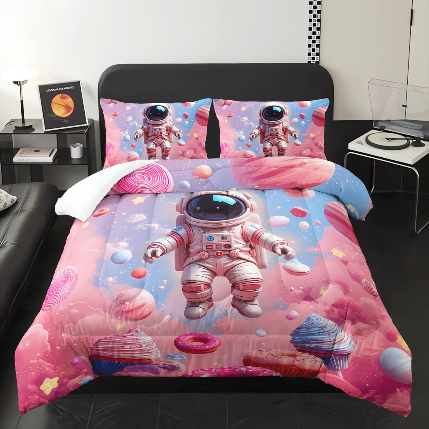 lneffble Space Astronaut Comforter Twin Size,Space Astronaut Kids Comforter Set,3Pcs Bedding Set Printed Comforter with 2 Pillowcases,Down Alternative,Soft and Lightweight,for All Seasons