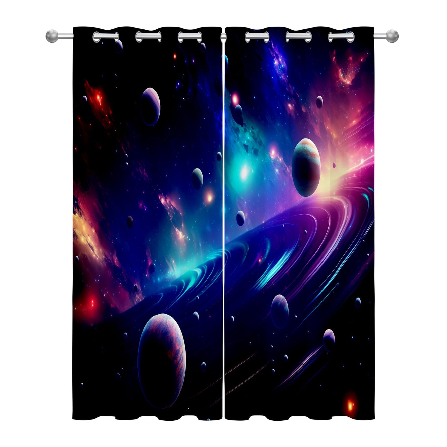 Galaxy Curtains Blackout, Planet Cosmic Space Celestial Patterned Curtains 63 Inch Length 2 Panels Set, Room Darkening Thermal Insulated Grommet Drapes for Bedroom Living Room