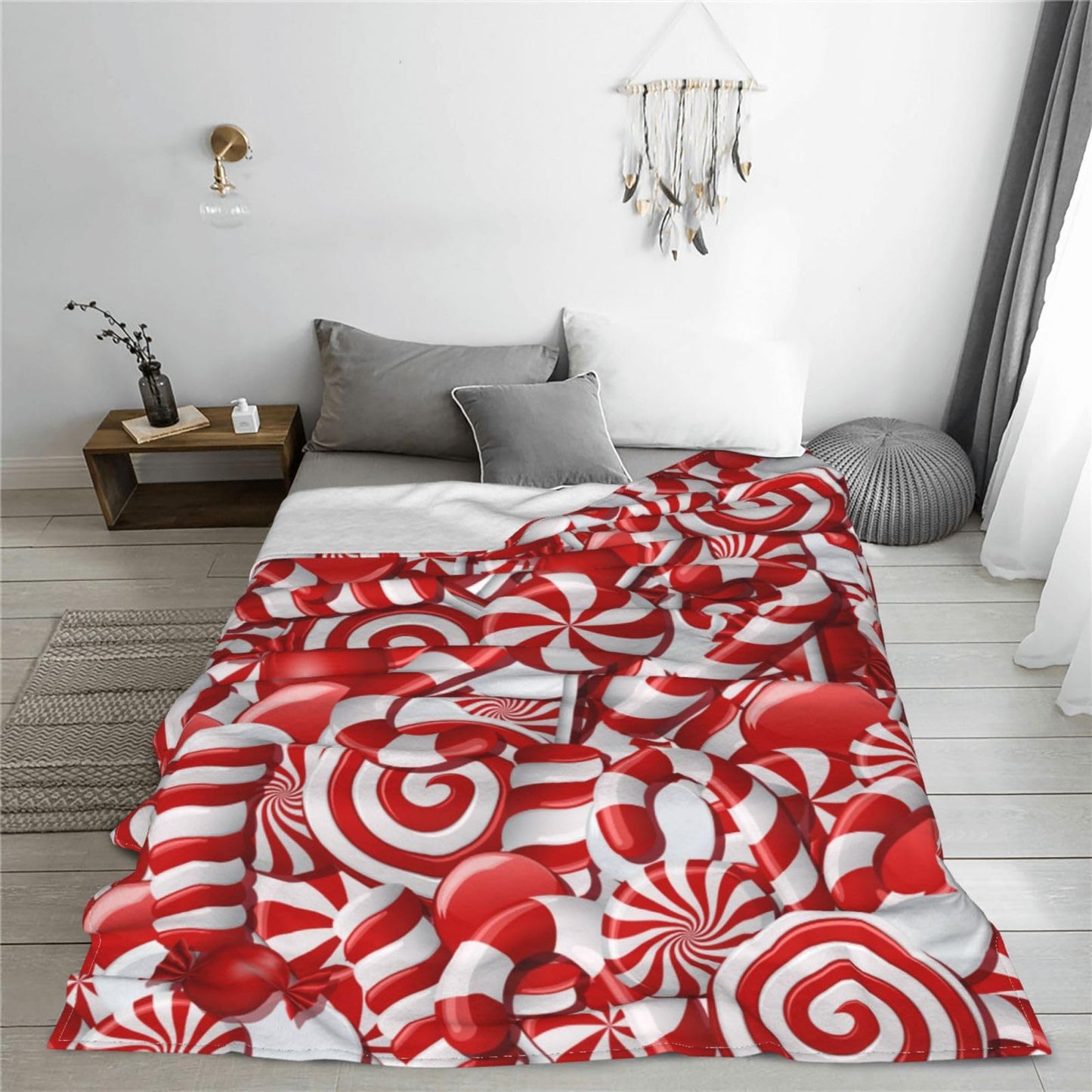 KUOAICY Christmas Swirl Candy Fleece Throw Blanket Red and White Sweet Xmas Soft Flannel Plush Lightweight Warm Cozy Blanket for Bed Couch Sofa Travel 50"X40"