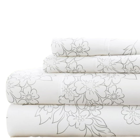 Simply Soft 4 Piece Sheet Set Vines Patterned, Full, Gray (SS-4PC-VINE-FULL-GR)