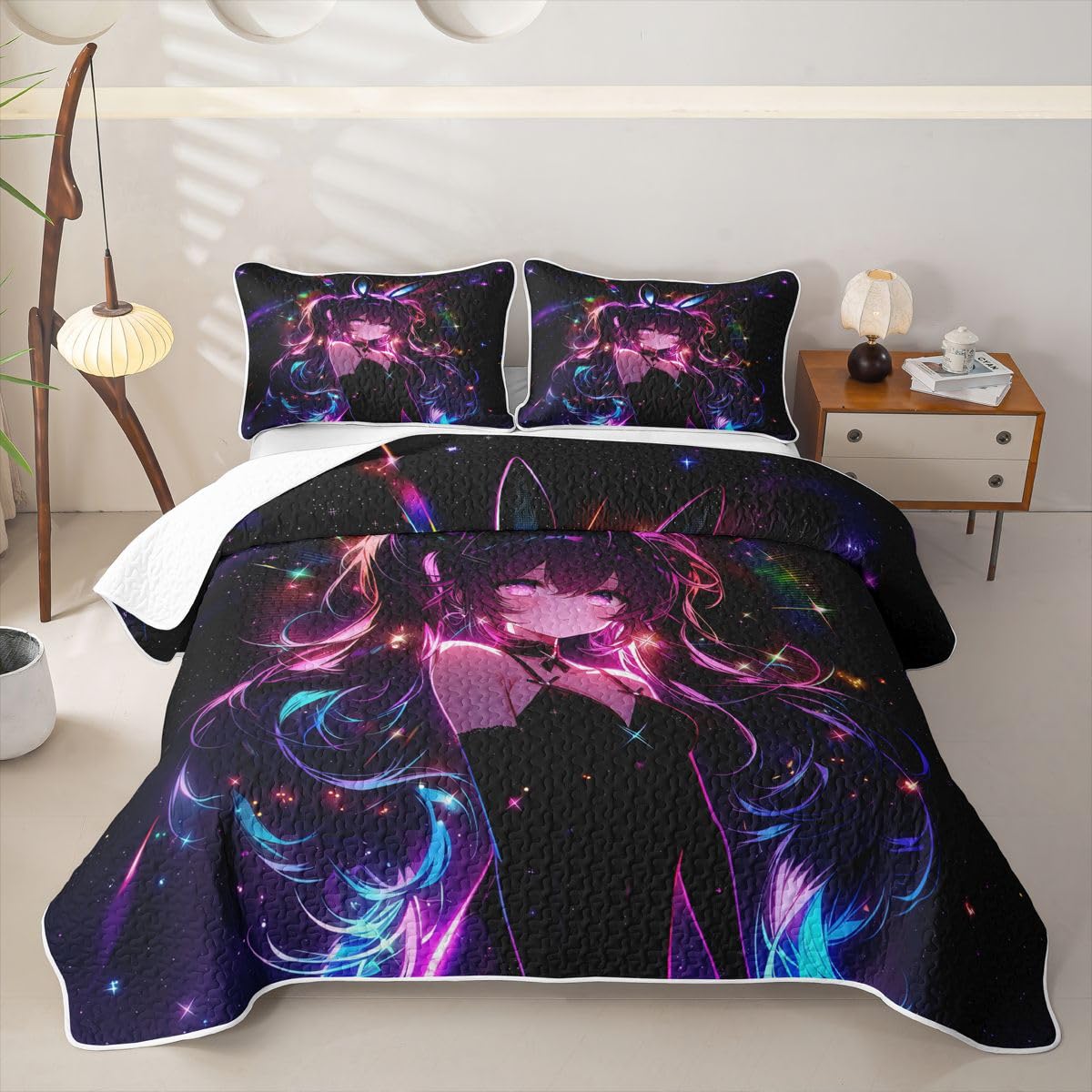 Erosebridal Cute Bunny Girls Quilts Twin Size - Japanese Anime Girl Bedspread Coverlet Set, Cartoon 3D Quilt Coverlets 2Pcs (Only 1 Pillowcase)