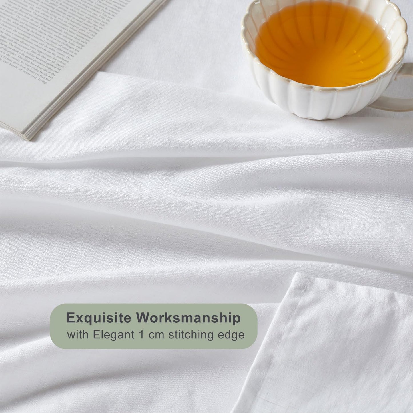 TOSMO 100% French Linen Tablecloth, Washable Farmhouse Rectangle Table Cloth for Kitchen, Dining, Party, Cocktail, Indoor and Outdoor Daily Use(52''x70'',White)