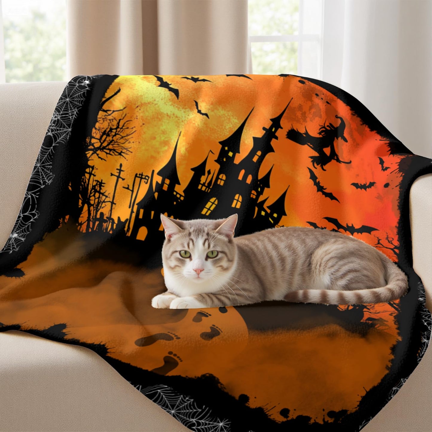 Halloween Throw Blanket 50 x 60 Inch - Spider Web Goth Throw Blanket Black Horror Room Decor, Soft Warm Cozy Plush Comfy Blanket for Couch Bed Chair Goth Room Decor