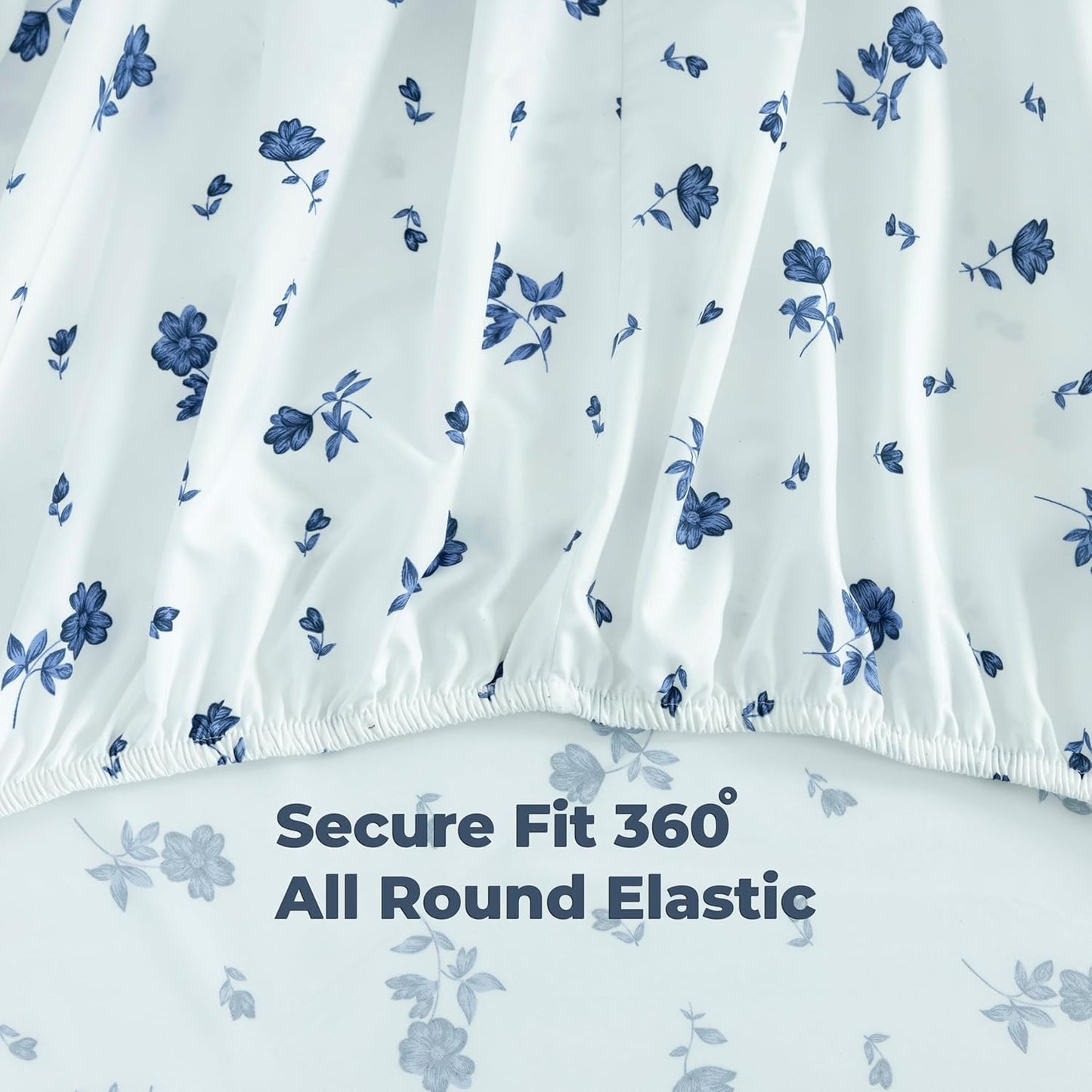 Dreamology Sheet Set Queen, 4 Pieces Microfiber Sheet Set, Printed Sheet Set with Solid Cuffed Detail,Includes 1 Flat Sheet,1 Deep Pocket Fitted Sheet and 2 Pillowcases,Queen Bed Sheets – Blue Floral